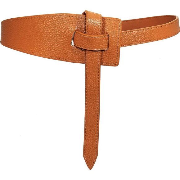 Women Leather Waist Belt Vintage Irregular Dress Tie Knot Brown L main image 6
